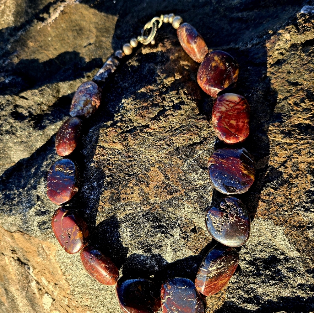 Chunky Oversized Stoned Necklace With Silver Clasp
